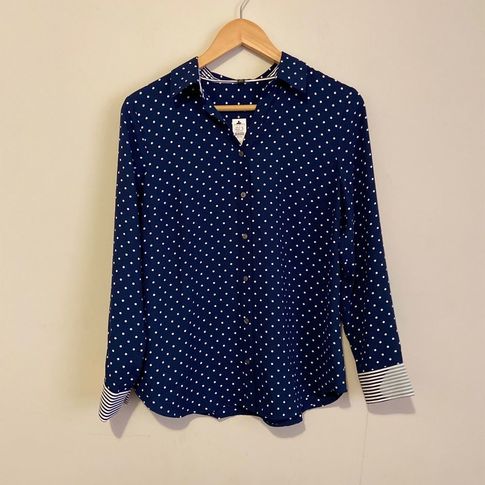 TALBOTS | navy & white polka dot blouse